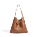 Brown leather shoulder bag, large capacity tote bag for women, daily commute chic purse. - Gold Brown