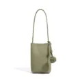 Green genuine leather mini phone bag with soft pebble texture and stylish knot strap detail. - Sage Green