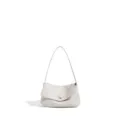 Minimalist off-white leather shoulder bag, chic women handbag with single strap and flap. - White