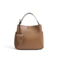 Brown women bucket bag minimalist commuter casual shoulder bag elegant leather handbag - Gold Brown