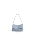 Light blue leather shoulder bag, elegant minimalist handbag with flap and single handle variant. - Aqua Blue