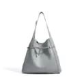 Graue Ledertasche für Damen, große Schultertasche für den täglichen Weg zur Arbeit und Alltag. - Leinenblau