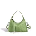Chic light green woven leather shoulder bag for women, elegant daily commute handbag with top handle. - 21x11x14cm / Avocado Green