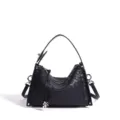 Sac à main noir en cuir tressé avec poignée et bandoulière, élégant sac porté épaule chic. - 21x11x14cm / Noir