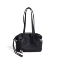 Bolso de hombro de cuero negro, elegante bolso tote para mujer con asas largas y cremallera. - 20*14*15CM / Negro