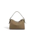 Bolso Boston minimalista de cuero genuino elegante bolso de hombro cruzado para mujer - Cremallera / Gris Gabardina