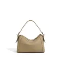 Bolso de hombro minimalista de cuero genuino para mujer, elegante bolso diario. - Cremallera / Gris Albaricoque