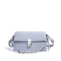 Borsa a tracolla piccola in vera pelle grigio chiaro con serratura in metallo e nodo. - viola taro