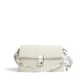 Elegante bolso bandolera de piel blanca para mujer con cierre metálico y diseño de correa de cuerda - Blanco Crema