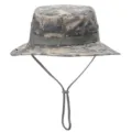 Detailansicht des Tarn-Bucket-Hatts mit verstellbarem Kinnriemen und atmungsaktiven Ösen. - Einheitsgröße / ACU Digitales Tarnmuster