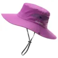 Outdoor Sonnenhut Bucket Hat atmungsaktive Wanderkappe mit Windseil in lila Farbe - Kinder: 50-54cm / Einfarbig Violett