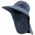 Outdoor sun protection hat with face cover and neck flap, waterproof wide brim cap for hiking. - One Size / Navy Blue