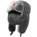 Winter ushanka hat with detachable mask and soviet star badge for outdoor cold weather. - One Size / Black + Soviet Badge