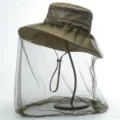 Outdoor Moskitoschutz Fischerhut mit Netzschleier, Sonnenschutz Anglerhut zum Wandern. - Grün