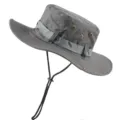 Grey cotton outdoor sun hat, breathable fisherman boonie hat with windproof strap for men women. - One Size / Dark Gray