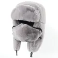 Thickened faux rabbit fur winter bomber hat with earflaps and mask for cold weather protection. - One Size / Light Gray