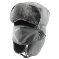 Dicke Winter-Trapper-Mütze mit winddichter Maske und Kunstfell-Ohrklappen für kaltes Wetter. - Einheitsgröße / Grau