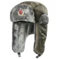 Soviet ushanka winter hat with faux fur earflaps and red star emblem for outdoor warmth - One Size / Army Green + Soviet Badge