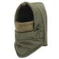 Detailed view of the thermal windproof fleece balaclava hood in army green for cold weather. - Green