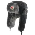 Soviet badge ushanka hat windproof warm winter trooper bomber hat for outdoor sports - One Size / Black + Soviet Badge