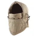 Detail of warm winter cycling windproof balaclava hood with soft fleece lining and drawcord. - Khaki