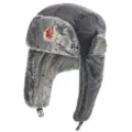 Detailed view of the winter bomber hat with warm ear flaps and vintage Soviet red star badge. - One Size / Dark Gray + Soviet Badge