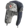Soviet badge ushanka winter hat windproof warm men women outdoor ear-flap trapper hat - One Size / Navy + Soviet Badge