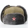 Sowjetischer Stil Ushanka Winter Bomberhut Verdickte Warme Ohrenklappe Winddichte Mütze - Einheitsgröße / Armeegrün + Hammer und Sichel Stern