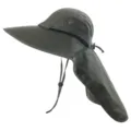 Unisex Outdoor Sonnenschutzhut mit langem Nackenschutz, atmungsaktivem Mesh und Kordelzug. - Einheitsgröße / Armeegrün