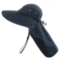 Dunkelblauer Outdoor Sonnenschutzhut mit Nackenschutz, atmungsaktivem Mesh und verstellbarem Riemen. - Einheitsgröße / Marineblau