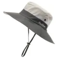 Summer outdoor sun protection bucket hat detail, breathable mesh and windproof rope design. - Beige & Gray