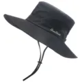 Kids outdoor sun protection hat with breathable mesh and wide brim for hiking and summer travel. - Solid Black