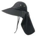 Outdoor sun protection hat with neck flap wide brim black breathable mesh summer cap fishing hiking - One Size / Pure Cotton - Black