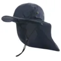Unisex outdoor sun protection hat with neck flap, waterproof navy blue fisherman cap. - One Size / Navy Blue