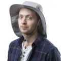 Close-up detail of outdoor sun protection hat with neck flap and breathable mesh - One Size / Light Gray