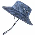 Blauer Camouflage Fischerhut breite Krempe Outdoor Sonnenschutz Angelhut Wanderhut - Einheitsgröße / Blaues Camouflage