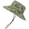 Tarnfarben Anglerhut für Outdoor, Wandern und Sonnenschutz mit breiter Krempe und Kinnriemen. - Einheitsgröße / Grünes Camo