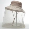 Outdoor anti-mosquito bucket hat with breathable mesh veil for summer fishing and hiking sun protection - Beige