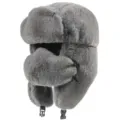 Grey faux fur ushanka hat winter warm windproof trooper hat with mask for men and women - One Size / Dark Gray