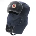 Winter Uschanka Bombermuetze mit Gesichtsmaske, winddichte warme Ohrenklappe russische Kappe. - Marineblau + Sowjetisches Abzeichen