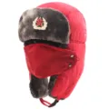 Red winter ushanka hat with face mask and soviet star emblem for outdoor cold weather warm - Red + Soviet Badge