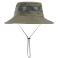 Outdoor breathable wide-brim sun hat with mesh band and adjustable chin strap for summer. - Army Green