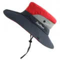 Kids summer outdoor sun hat with breathable mesh and adjustable chin strap for hiking. - Red + Navy