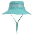 Hellblaue Outdoor Sonnenhut mit breiter Krempe, atmungsaktivem Mesh und verstellbarem Kinnriemen. - Seeblau