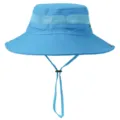 Light blue wide brim bucket hat with breathable mesh and adjustable chin strap for outdoor sun. - Sky Blue