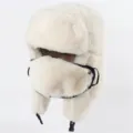 Dicke Kunstfell Uschanka Mütze mit warmer Windschutz Maske für kalten Winter im Freien. - Einheitsgröße / Gebrochenes Weiß