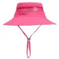 Solid color wide brim bucket hat, breathable mesh outdoor sun protection hat for summer. - Rose Red