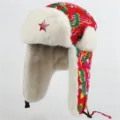 Sowjetische Ushanka Mütze Winter warm Blumen Kunstpelz Trapper Kappe unisex russische Kappe - Einheitsgröße / Mit Hammer und Sichel Roter Stern