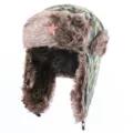 Unisex Kamuflagen Ushanka Wintermütze mit sowjetischem Abzeichen warme Ohrklappen Kappe - Einheitsgröße / Grün + Hammer und Sichel Stern