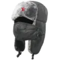 Schwarze Winter Ushanka Mütze winddicht wasserdicht warme Bombermütze mit Maske - Einheitsgröße / Schwarz + Hammer-und-Sichel-Stern